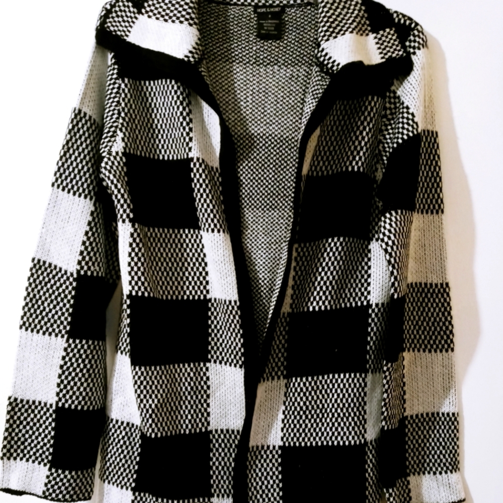 Hope & Honey Black/White colors cardigan sweater w/fringes S